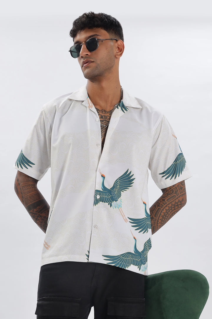 Bird printed short sleeve shirt for men