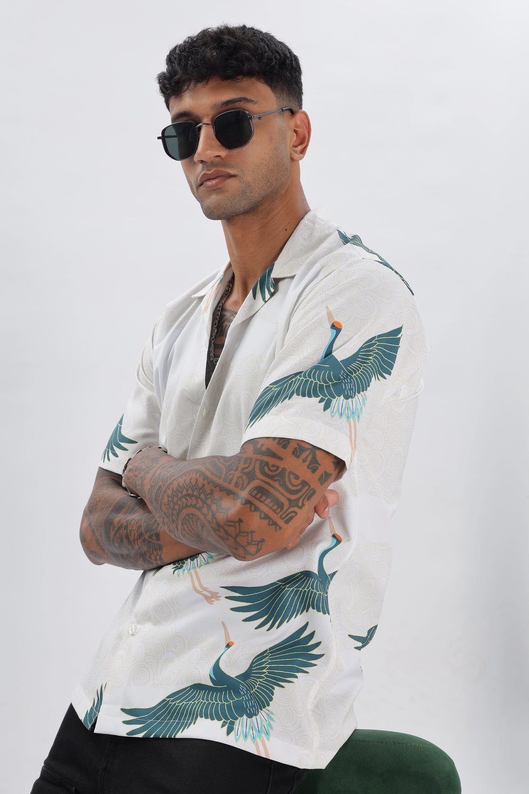 Bird printed short sleeve shirt for men