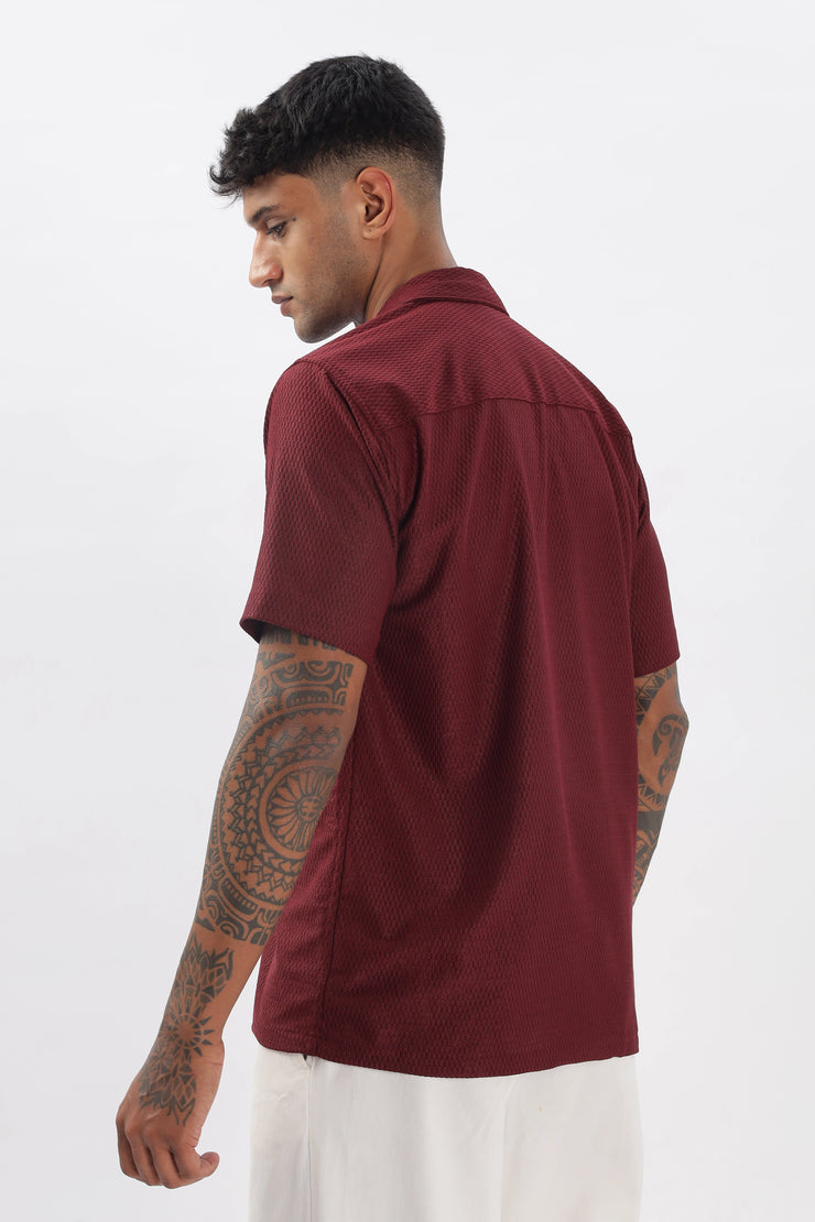 Maroon textured half sleeve shirt