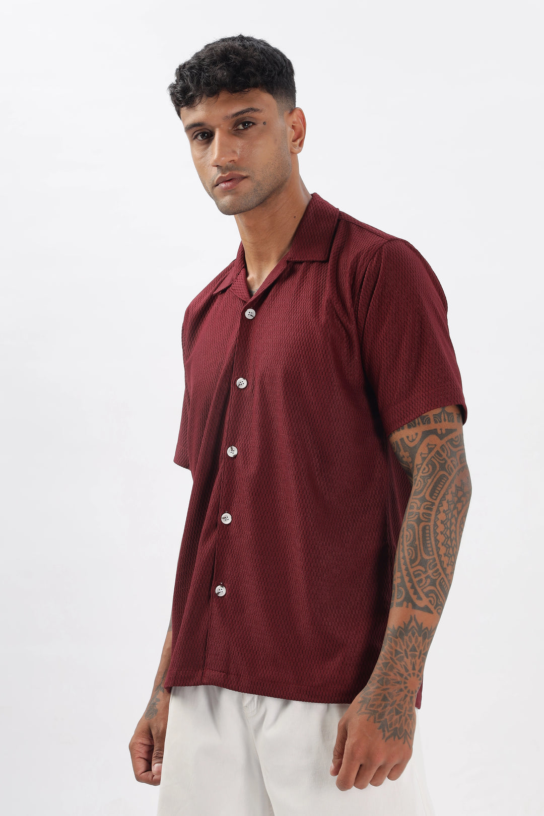 Maroon textured half sleeve shirt