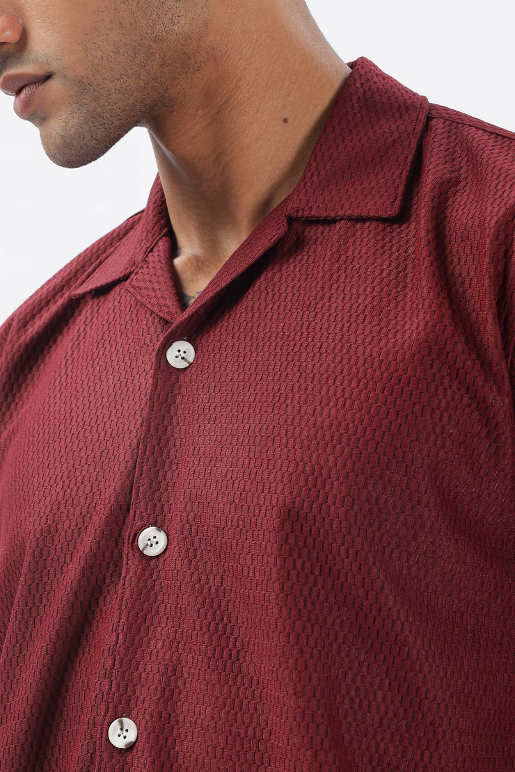 Maroon textured half sleeve shirt