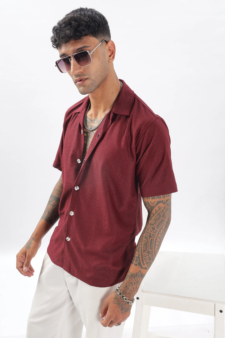 Maroon textured half sleeve shirt