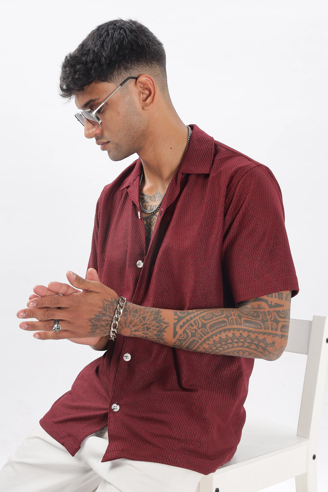 Maroon textured half sleeve shirt