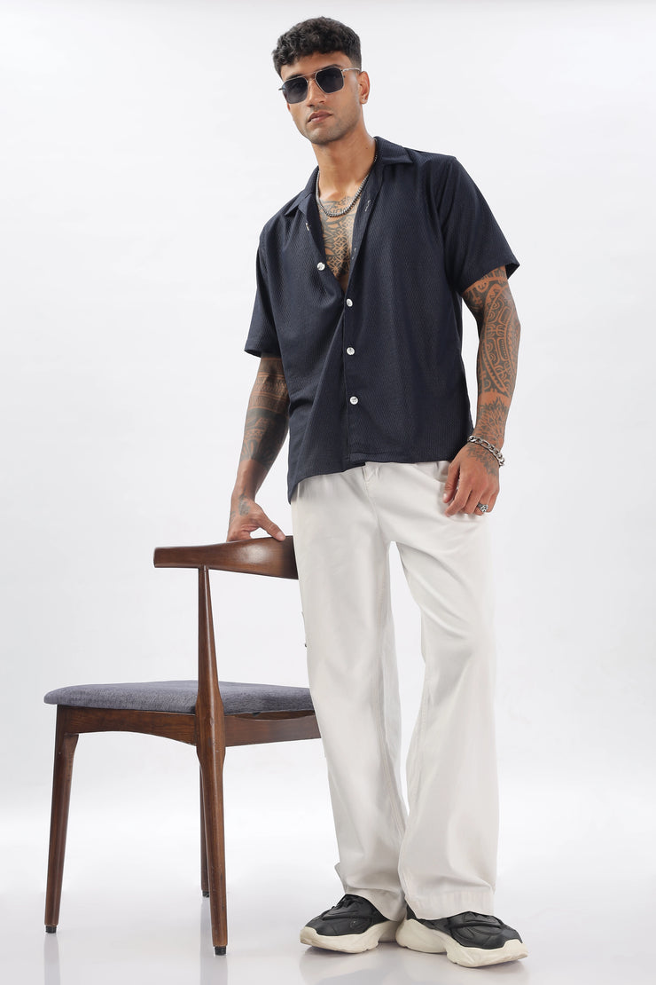 Navy textured half sleeve shirt