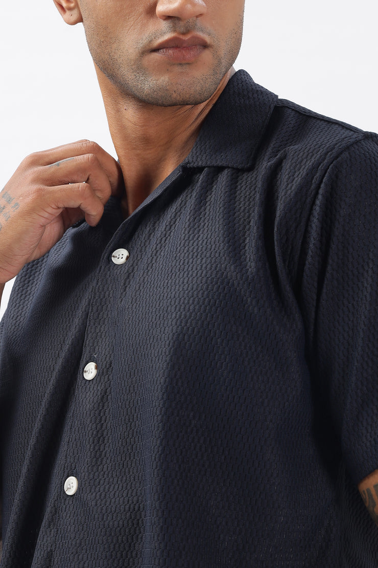 Navy textured half sleeve shirt