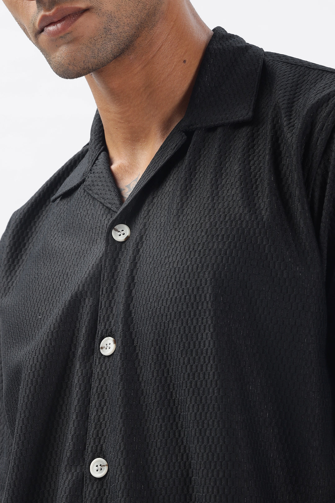 Black textured half sleeve shirt