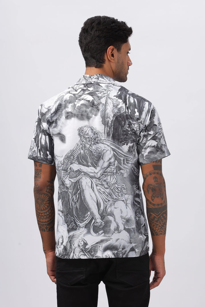 Christ birth sketch printed camp collar shirt for men