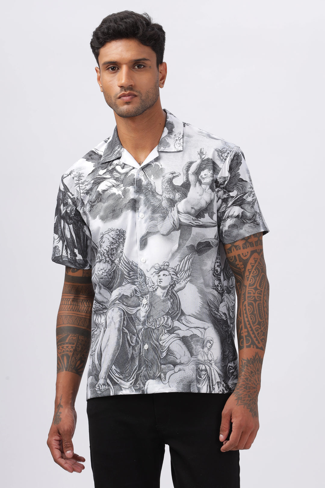 Christ birth sketch printed camp collar shirt for men