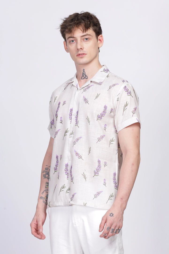 Lavender fields printed linen shirt for men