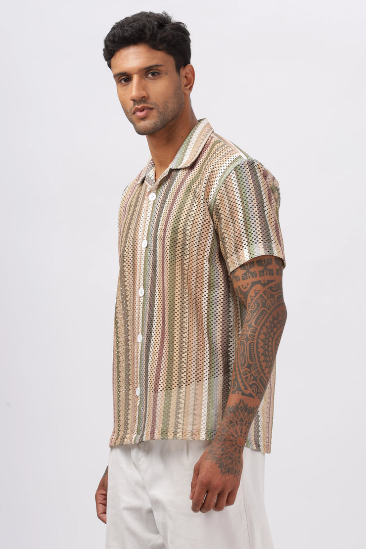 Crochet stripe printed shirt