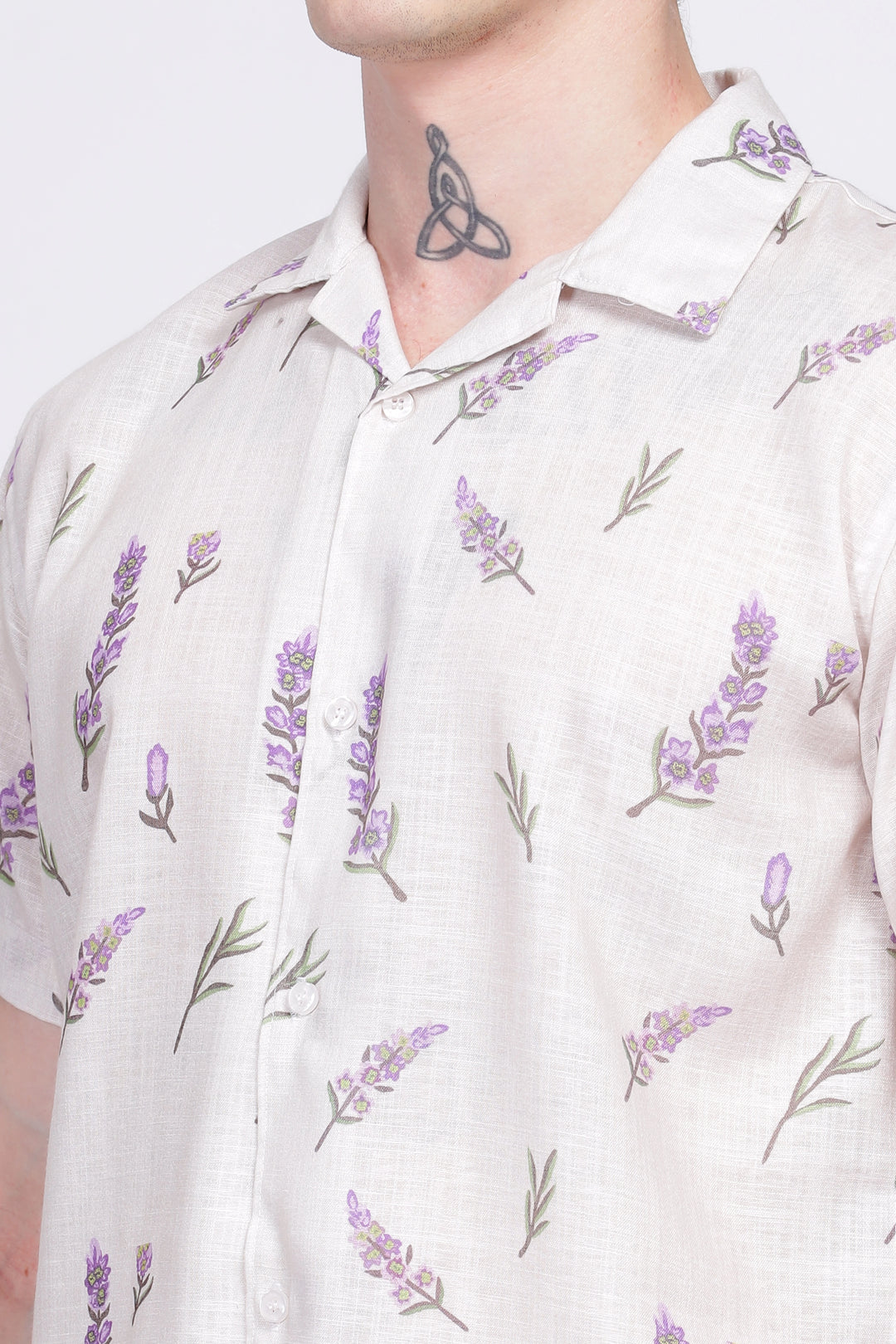 Lavender fields printed linen shirt for men