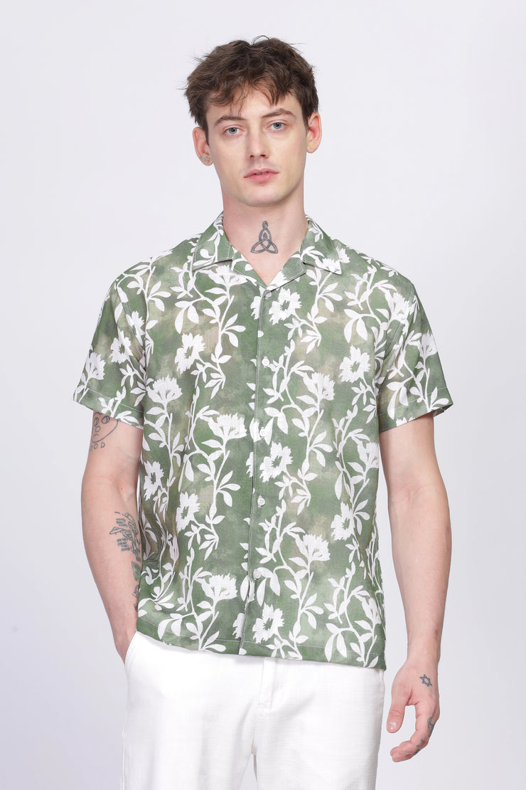 Mehendi floral printed linen shirt for men