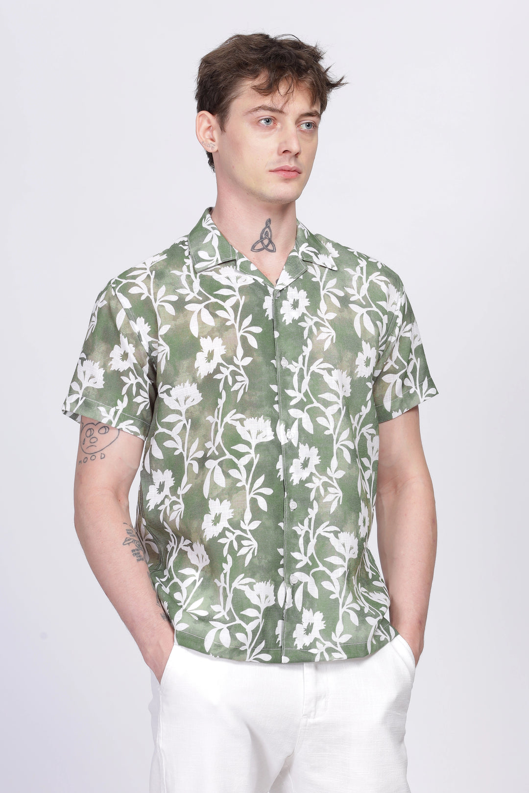 Mehendi floral printed linen shirt for men