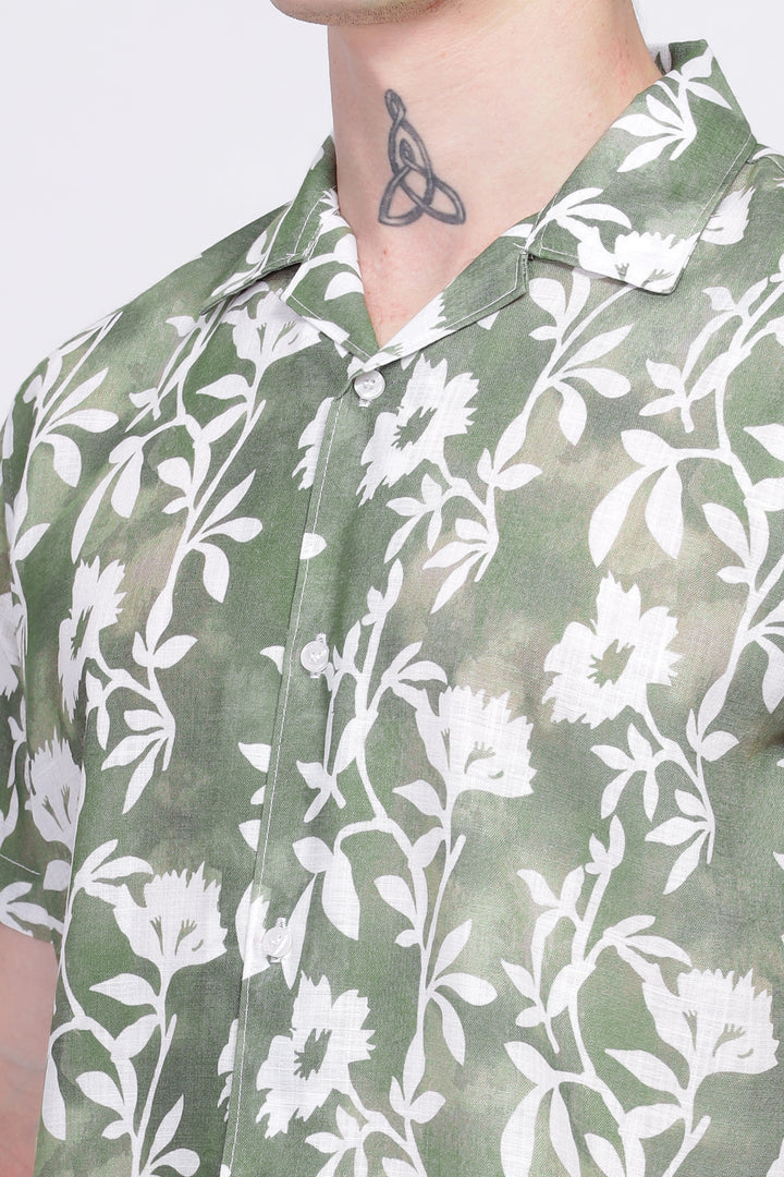 Mehendi floral printed linen shirt for men