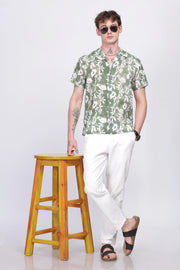 Mehendi floral printed linen shirt for men