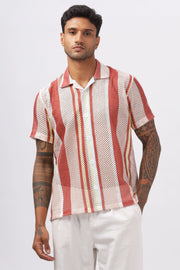 Crochet red stripe printed shirt