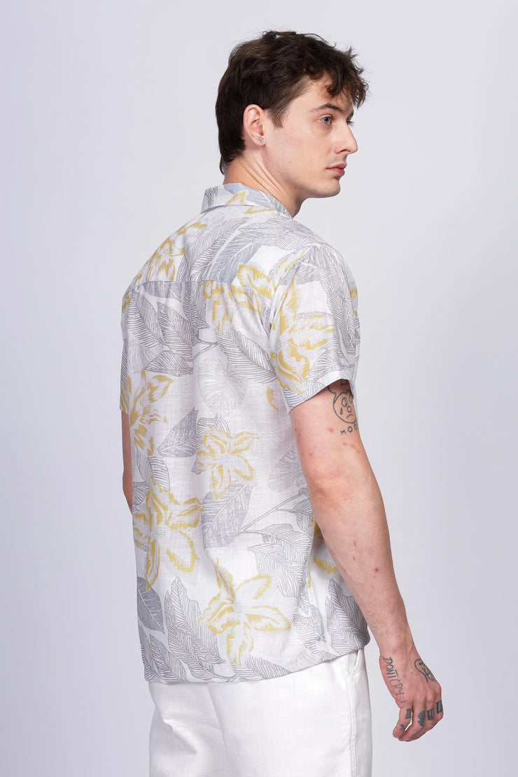 Leaf printed linen shirt for men