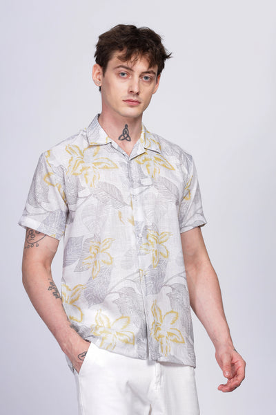 Leaf printed linen shirt for men