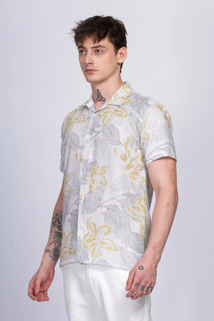 Leaf printed linen shirt for men