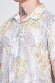 Leaf printed linen shirt for men