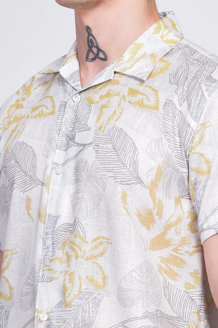 Leaf printed linen shirt for men