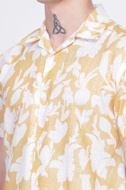 Yellow floral printed linen shirt for men