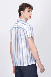 Blue and White stripe printed linen shirt for men