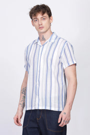 Blue and White stripe printed linen shirt for men