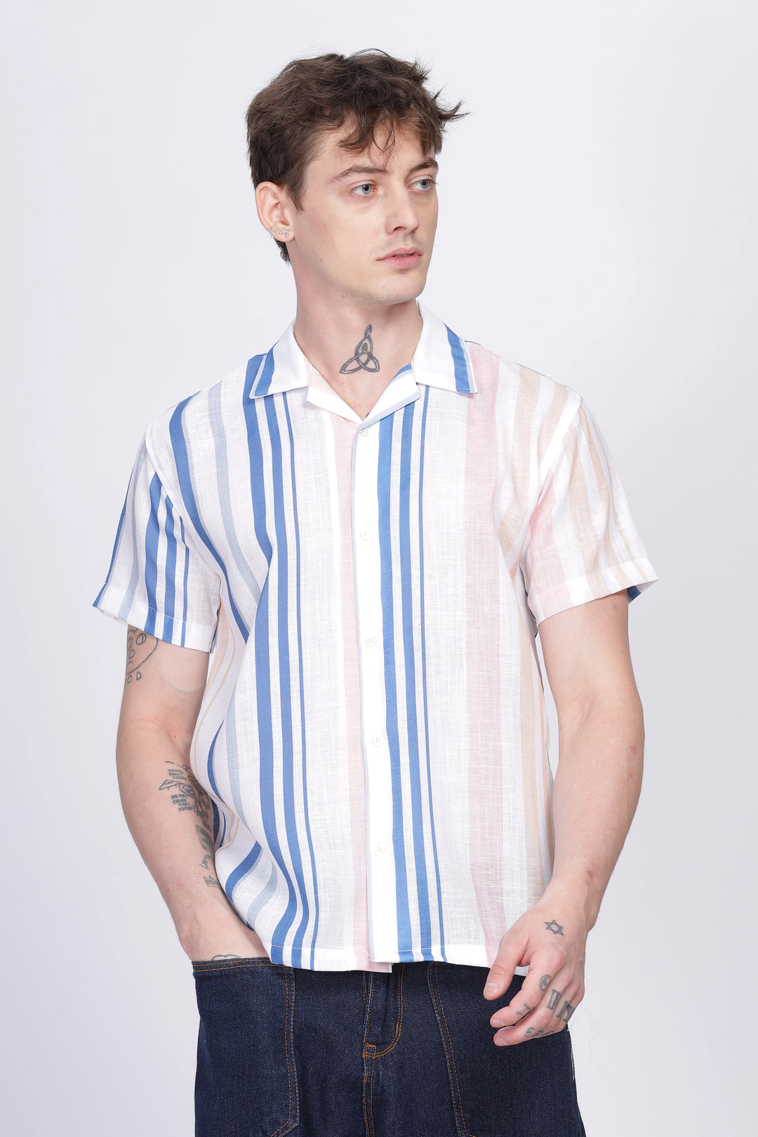 Multicolor stripe printed linen shirt for men