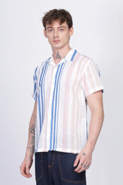 Multicolor stripe printed linen shirt for men