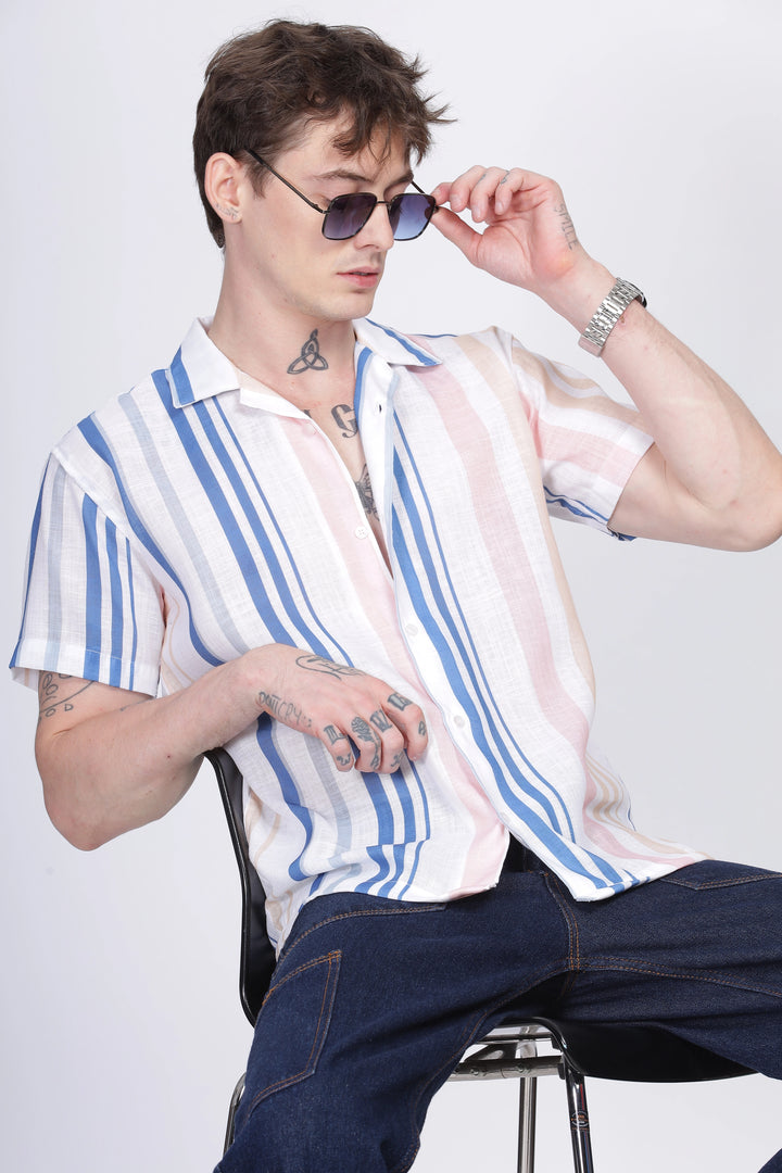 Multicolor stripe printed linen shirt for men