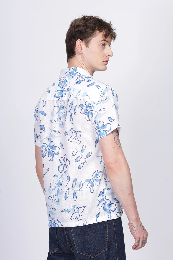 White Flower printed linen shirt for men