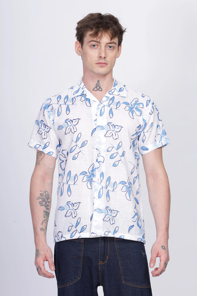 White Flower printed linen shirt for men