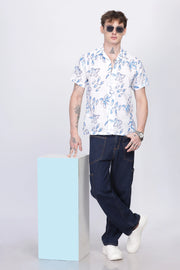 White Flower printed linen shirt for men