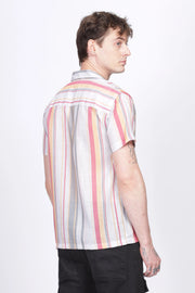 Gray stripe printed linen shirt for men