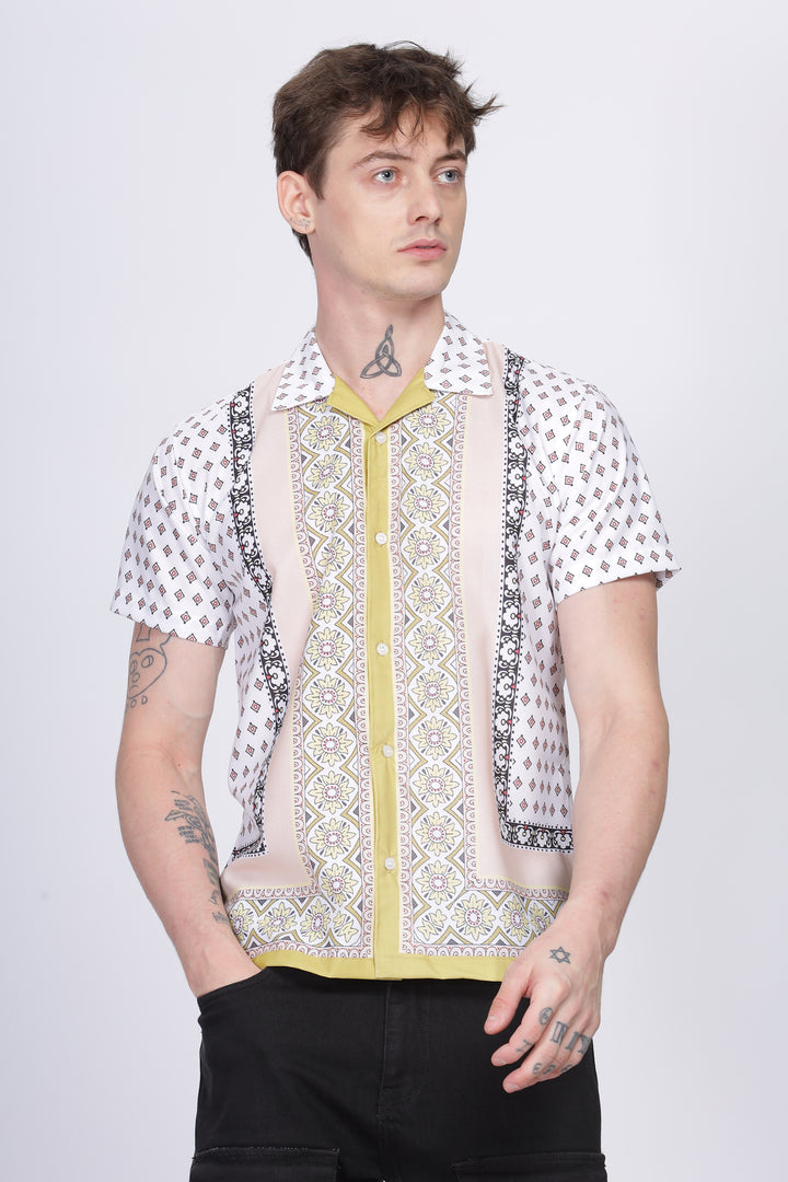 Green boder printed half sleeve shirt