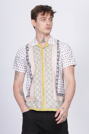 Green boder printed half sleeve shirt