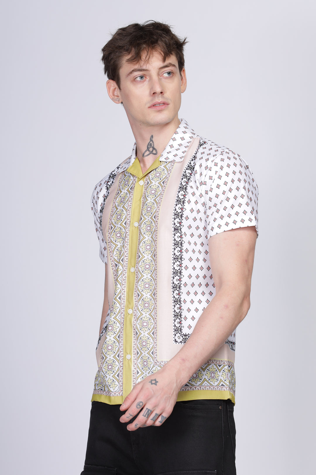 Green boder printed half sleeve shirt