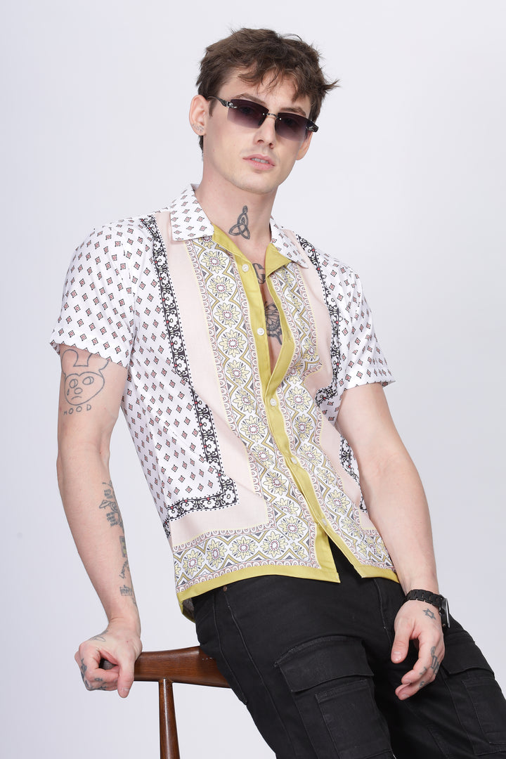 Green boder printed half sleeve shirt