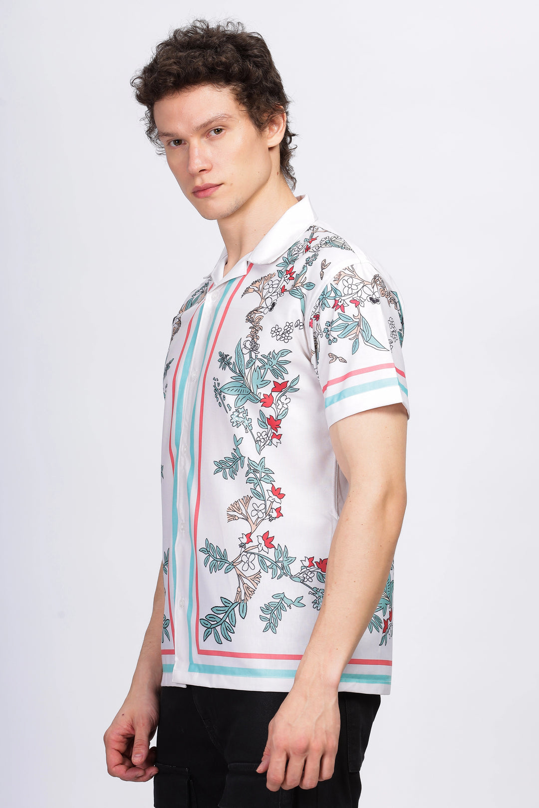 White flower border printed half sleeve shirt