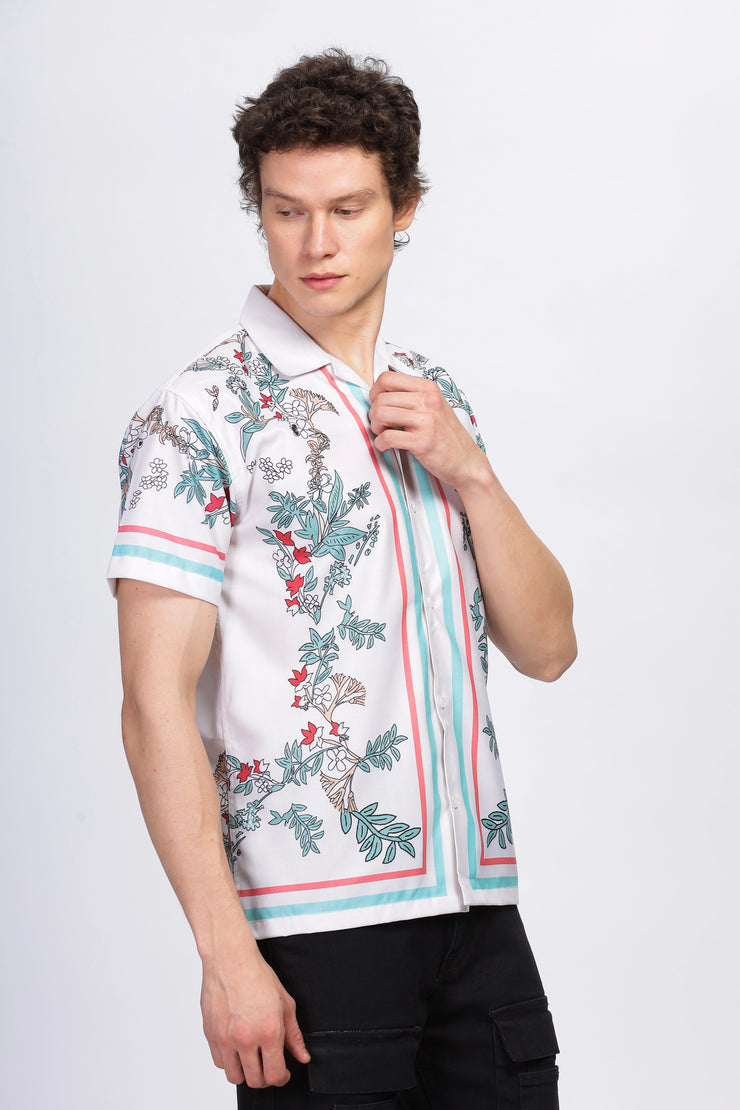 White flower border printed half sleeve shirt