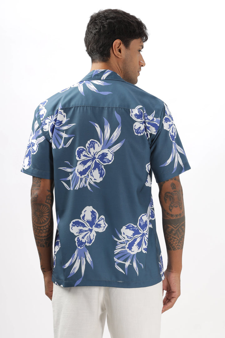 Oceanblue flower printed shirt