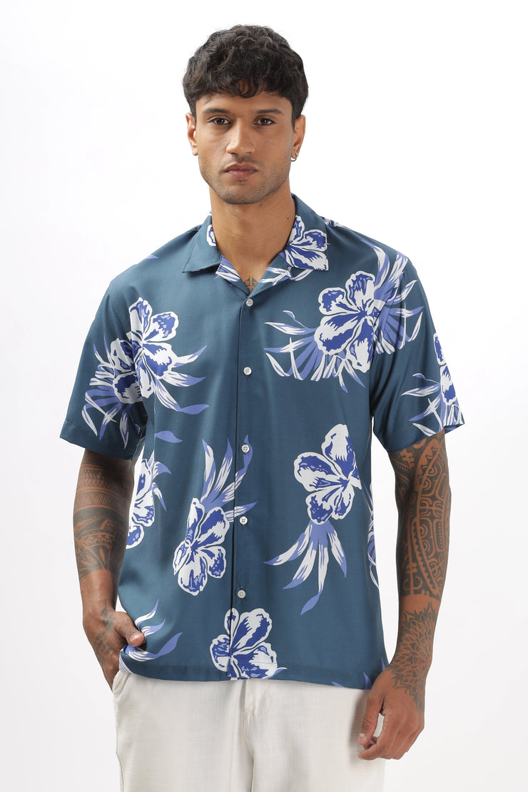 Oceanblue flower printed shirt