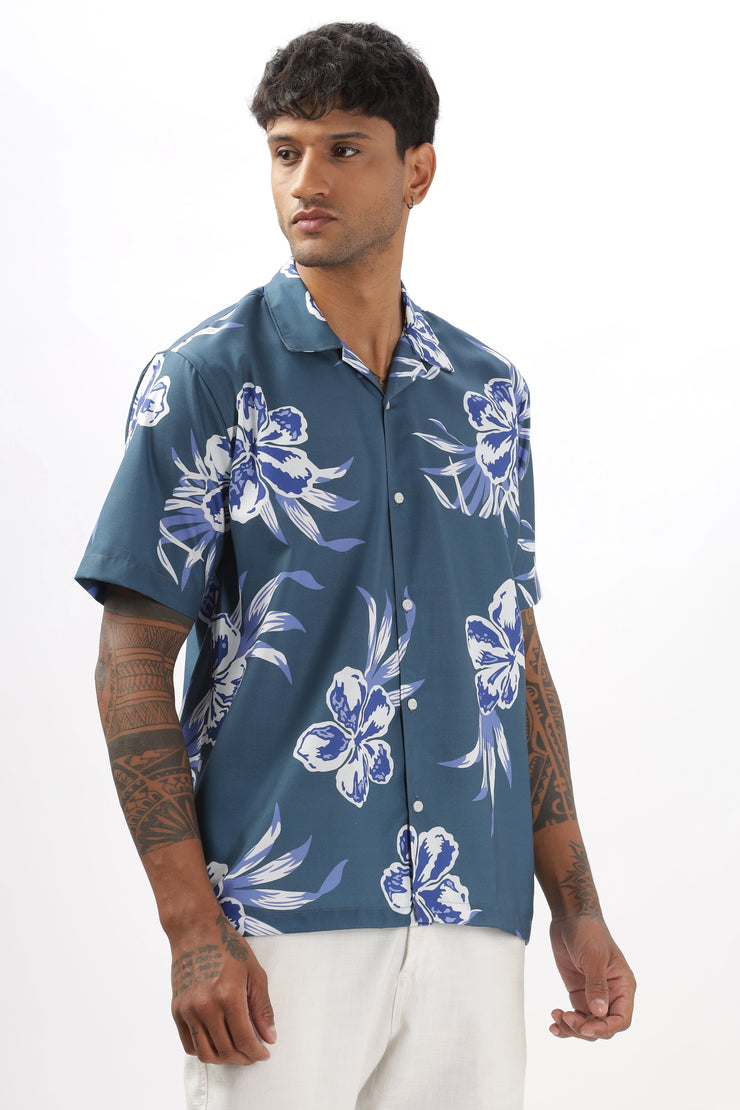 Oceanblue flower printed shirt