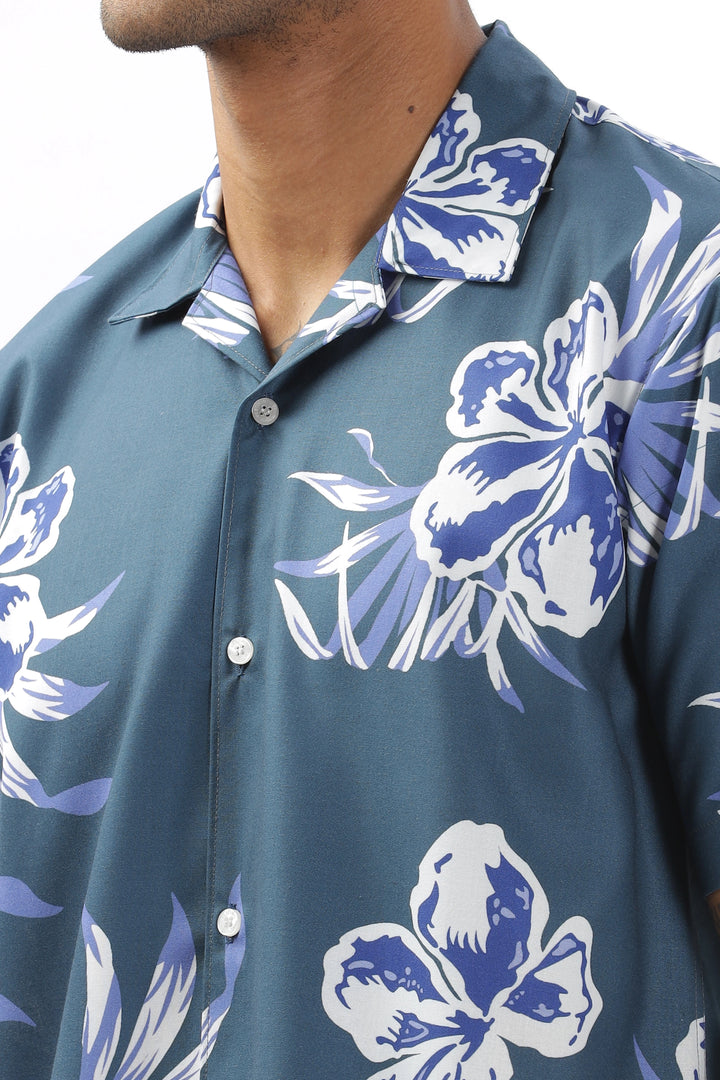 Oceanblue flower printed shirt