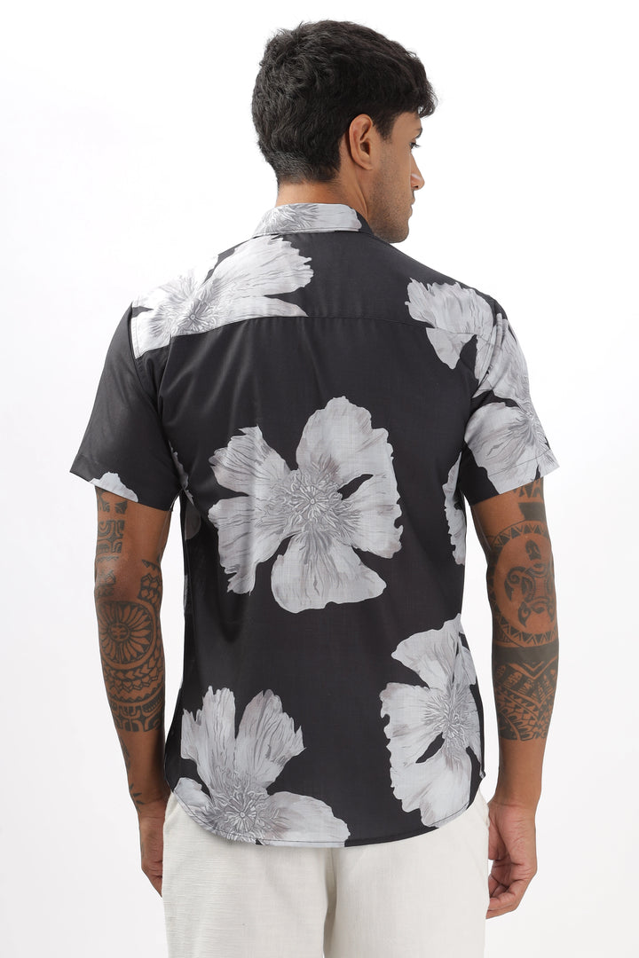 Black big flower printed shirt