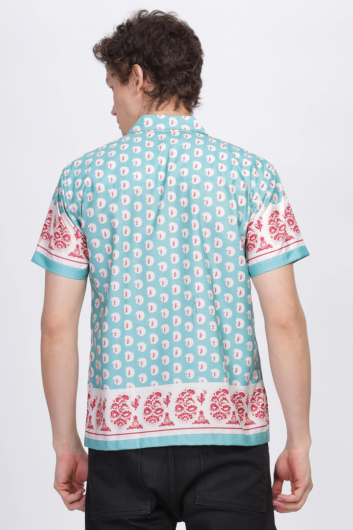 Green paisley frame printed half sleeve shirt