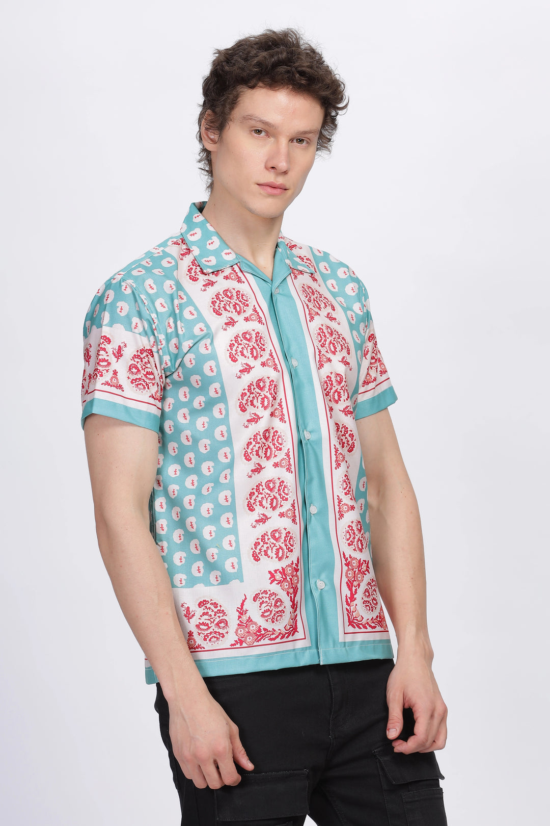 Green paisley frame printed half sleeve shirt