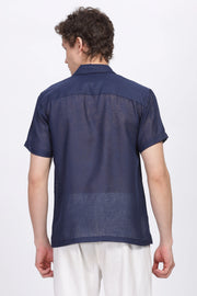 Navy half sleeve linen shirt for men