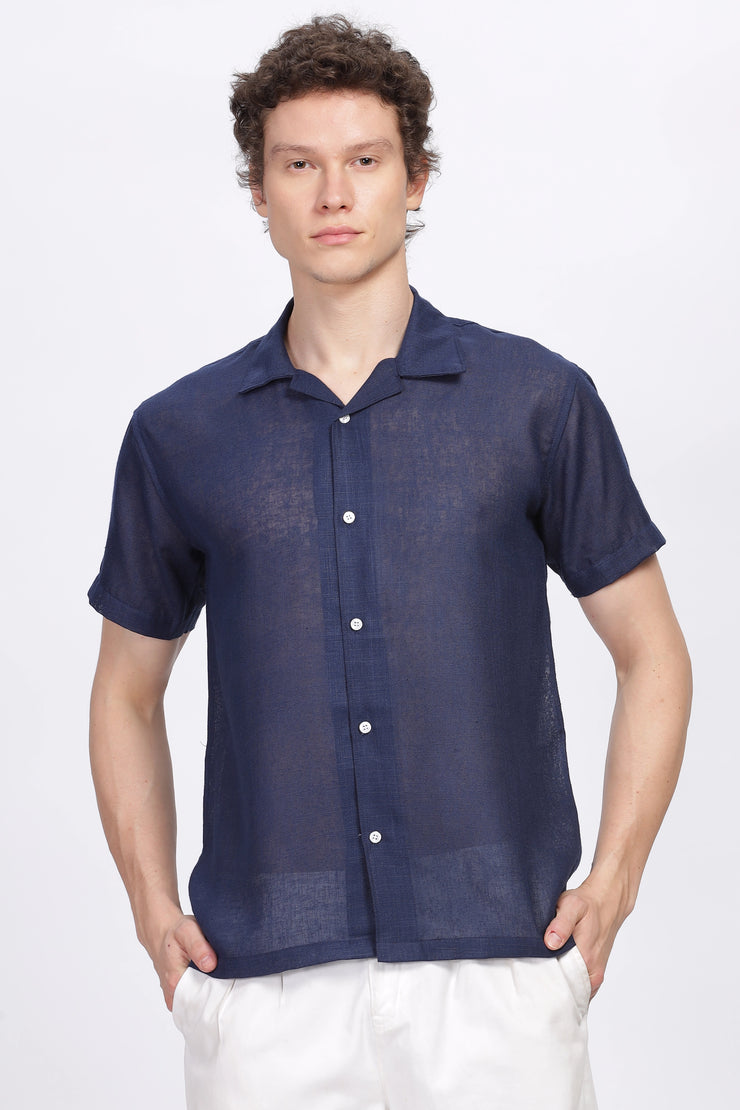 Navy half sleeve linen shirt for men